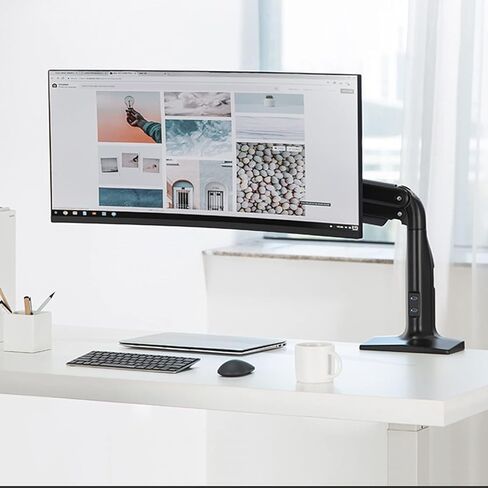 حامل شاشة مكتبي واحد، ذراع حامل شاشة زنبركية غازية، حامل مكتبي مع منافذ USB مزدوجة، حامل شاشة ثقيل لشاشة 17 بوصة - 49 بوصة، يحمل ما يصل إلى 39.6 رطلًا من أجهزة الكمبيوتر Mo in Kuwait