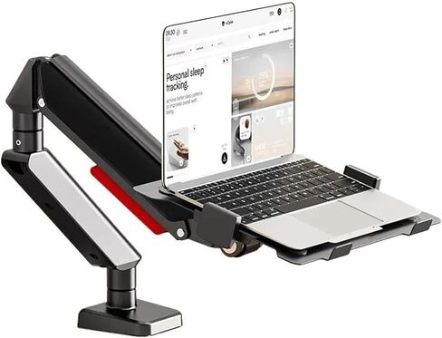 Monitor Arm Laptop Mount with Adjustable Tray for 10-17"Notebook, Full Motion Gas Spring Mount Arm for 17-32"Monitor, C-Clamp and Grommet Base Monitor Mount Arm in Kuwait