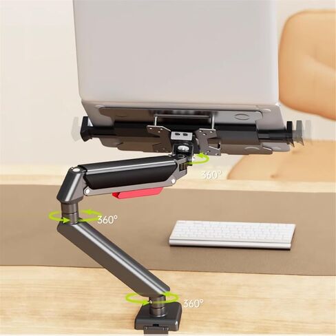 Monitor Arm Laptop Mount with Adjustable Tray for 10-17"Notebook, Full Motion Gas Spring Mount Arm for 17-32"Monitor, C-Clamp and Grommet Base Monitor Mount Arm in Kuwait