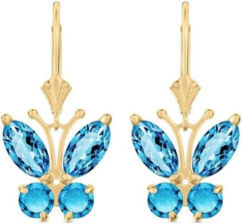 Galaxy Gold GG 14k Solid Yellow Gold Butterfly Earrings with 1.24 Carat Blue Topaz in Saudi Arabia