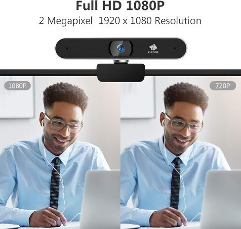 كاميرا ويب Z-Edge ZW511 1080P FHD، كاميرا بث مباشر مع ميكروفون ستيريو، التوصيل والتشغيل، كاميرا ويب USB لسطح المكتب أو الكمبيوتر المحمول لمكالمات الفيديو وتسجيلها على شاشة عريضة in Kuwait