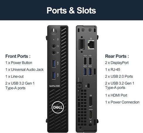 كمبيوتر سطح المكتب Dell OptiPlex 3080 Micro - Intel Core الجيل العاشر 10100T رباعي النواة 3.0 جيجاهرتز - ذاكرة الوصول العشوائي 16 جيجابايت DDR4-512GB SSD - DisplayPort، WiFi، BT، كمبيوتر صغير Windows 11 Pro (متجدد) in Kuwait