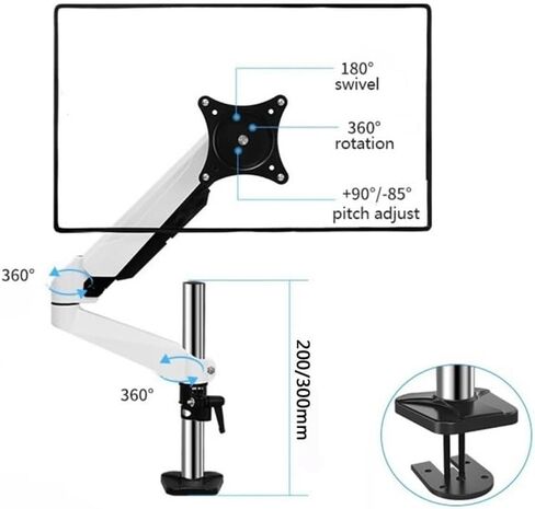 Monitor Arm Stand for 15-32 Inch Screens, Fully Adjustable Gas Spring Mount with Grommet Base, Ergonomic Desk Solution for Home Or Office Use-One Color-300mm in Saudi Arabia