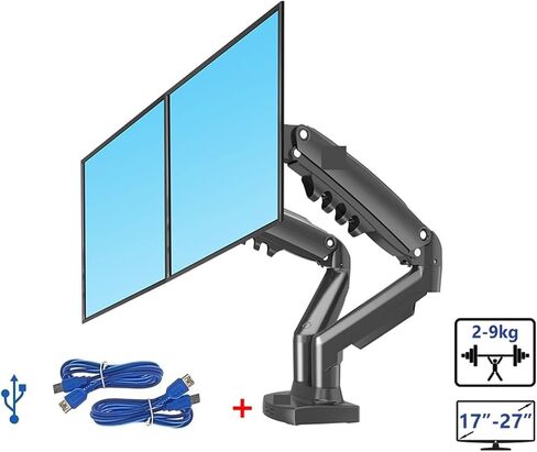 حامل شاشة، F160 Gas Spring 360 درجة سطح المكتب 17 بوصة - 27 بوصة ذراع حامل شاشة مزدوج مع حامل شاشة USB3.0 تحميل 2-9 كجم لكل منهما مع اثنين USB3.0-1 in Kuwait
