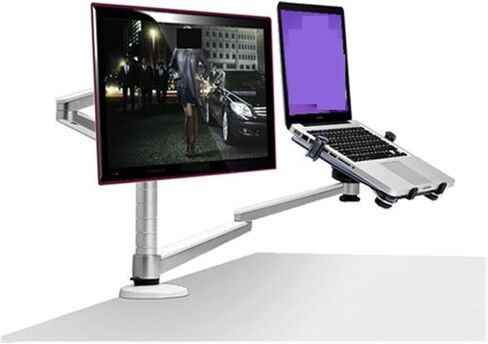 حامل شاشة، حامل شاشة LCD للوسائط المتعددة بذراع مزدوج مقاس 27 بوصة + حامل كمبيوتر محمول وحامل للطاولة بحركة كاملة وشاشة مزدوجة وحامل ذراع in Kuwait