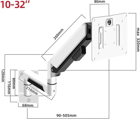Monitor Arm Single Monitor Mount Arm Fits 10-32 Inch Screens Within 19.8 Lbs, Single Monitor Wall Mount Full Motion Gas Spring Monitor Arm with Mount, White Monitor Mount in Kuwait