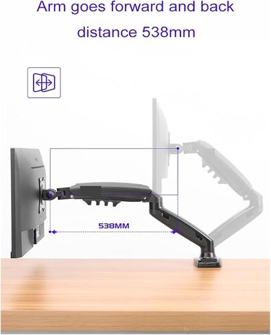 Screen Stand, Extension for No Hole 17-27" Led Monitor Holder Arm Gas Spring Full Motion Gas Strut Flexi Mount Load 2-9Kgs in Kuwait