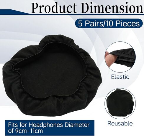 Luomorgo 10 Pcs/5 Pairs Headphone Ear Covers, Fit 9-11 cm Over-Ear Headphones, Washable Stretchable Sweat Covers for Gym, Libraries, Office (Black) in Kuwait