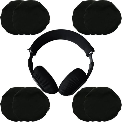 Luomorgo 10 Pcs/5 Pairs Headphone Ear Covers, Fit 9-11 cm Over-Ear Headphones, Washable Stretchable Sweat Covers for Gym, Libraries, Office (Black) in Kuwait