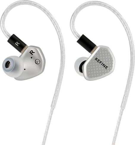 Kefine Klean SV 10mm DLC Diaphgram Dynamic Driver Earphones, 1DD in-Ear Monitor Headphones, HiFi Wired IEM Earbuds with Dual Interchangeable Nozzles Detachable 0.78 2Pin Design (Silver, 3.5mm) in Kuwait