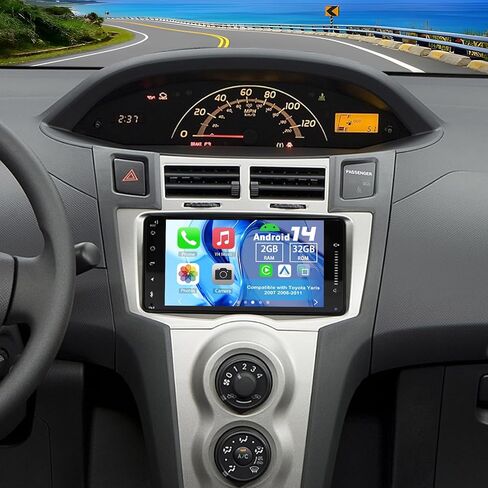 Android 14 Double Din Car Stereo Upgrade Radio for Toyota Yaris 2007 2008-2011,7" Touchscreen Wireless Carplay Android Auto GPS WiFi Bluetooth RDS DSP SWC Mirrorlink Mic Backup Camera in Kuwait