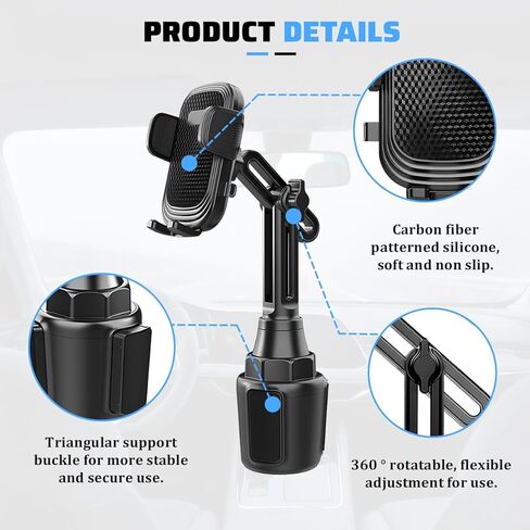 Car Cup Phone Holder, 360° Rotation Adjustable Vehicle Cup Cell Phone Mount with Expandable Base, Automotive Interior Smartphone Holder, Universal for SUV RV Truck in Kuwait