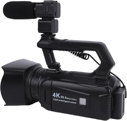 Zopsc 4K Video Camera Camcorder, 4 Inch Touch Screen 56MP 6X Optical Zoom 20X Digital Zoom Vlogging Camera with External Microphone, Fill Light, Remote Control for Photography in Kuwait