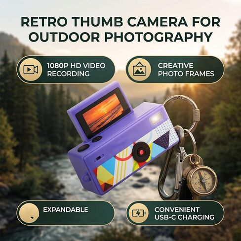 Pomya Keychain Camera Retro Thumb Camera, Mini Keychain Cameras, Flip Screen 1080P Video Recorder for Travel, Party and Vlog in Kuwait