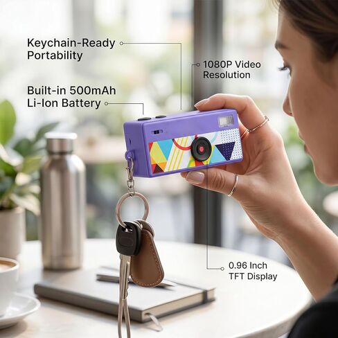 Pomya Keychain Camera Retro Thumb Camera, Mini Keychain Cameras, Flip Screen 1080P Video Recorder for Travel, Party and Vlog in Kuwait