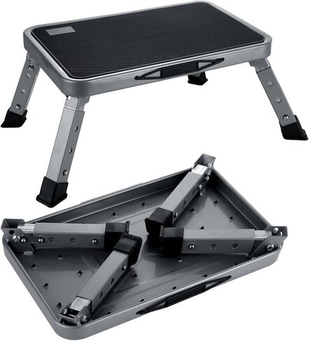 3-Level Height Adjustable Step Stool, Carbon Steel RV Step Stool Foldable for Adults, Portable Step Ladder with Carry Handle，330 lbs Capacity, Gray in Kuwait