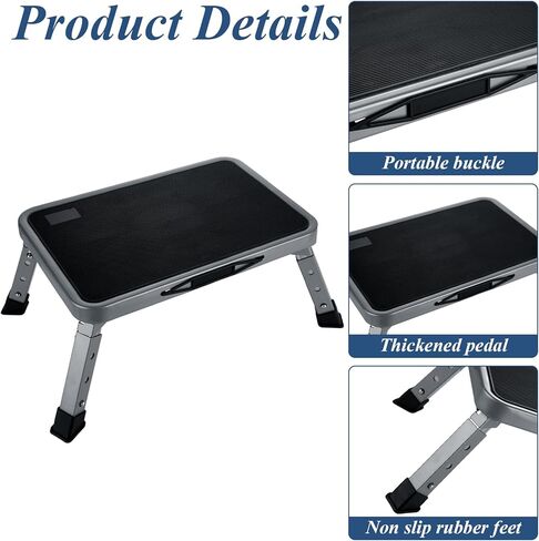 3-Level Height Adjustable Step Stool, Carbon Steel RV Step Stool Foldable for Adults, Portable Step Ladder with Carry Handle，330 lbs Capacity, Gray in Kuwait