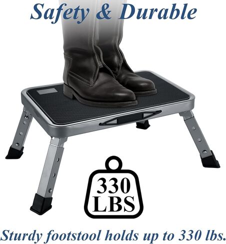 3-Level Height Adjustable Step Stool, Carbon Steel RV Step Stool Foldable for Adults, Portable Step Ladder with Carry Handle，330 lbs Capacity, Gray in Kuwait