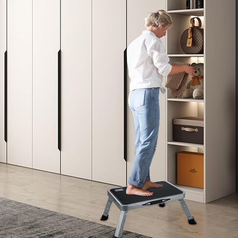 3-Level Height Adjustable Step Stool, Carbon Steel RV Step Stool Foldable for Adults, Portable Step Ladder with Carry Handle，330 lbs Capacity, Gray in Kuwait