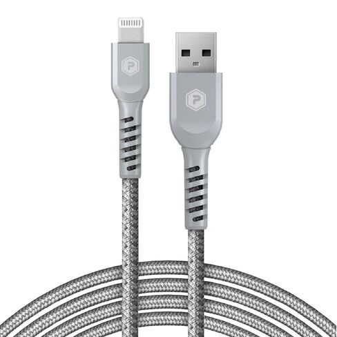 كابل USB-A إلى Lightning، سلك شاحن iPhone معدني من النايلون بطول 6 أقدام، (معتمد من MFi) كابل مزامنة متوافق مع أجهزة iPhone Lightning Port | فضي in Kuwait