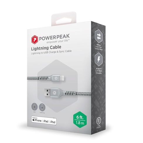 كابل USB-A إلى Lightning، سلك شاحن iPhone معدني من النايلون بطول 6 أقدام، (معتمد من MFi) كابل مزامنة متوافق مع أجهزة iPhone Lightning Port | فضي in Kuwait
