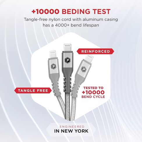 كابل USB-A إلى Lightning، سلك شاحن iPhone معدني من النايلون بطول 6 أقدام، (معتمد من MFi) كابل مزامنة متوافق مع أجهزة iPhone Lightning Port | فضي in Kuwait