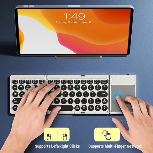 SUNGOOYUE Foldable Bluetooth Keyboard, Ultra Thin Portable Wireless Keyboard with High Sensitivity Touchpad and PU Leather Cover, for Tablet Laptop Smartphone in Kuwait