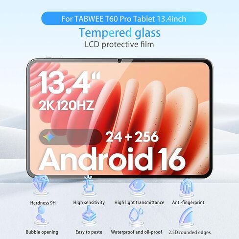 NOUKAJU [3 عبوات] واقي شاشة لجهاز TABWEE T60 Pro Tablet مقاس 13.4 بوصة، زجاج مقسى عالي الدقة، صلابة 9 ساعات، خدش، مضاد لبصمات الأصابع، واقي غشاء من الزجاج المقوى لجهاز TABWEE T60 Pro in Kuwait