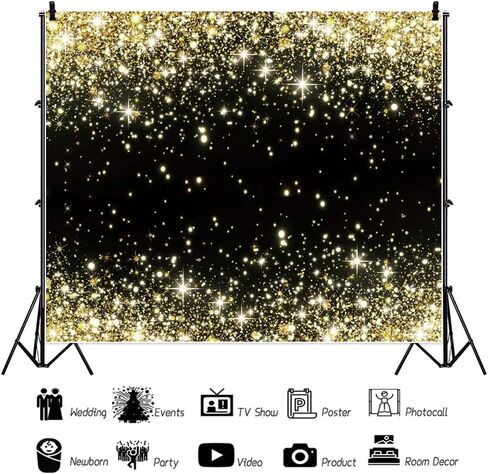 Black and Gold Backdrop for Photography 10x8ft Fabric Gold Glitters Backdrops Black Golden Shining Backdrops for Birthday,Graduation,Wedding,Prom,New Year,Retirement Party Decoration in Kuwait