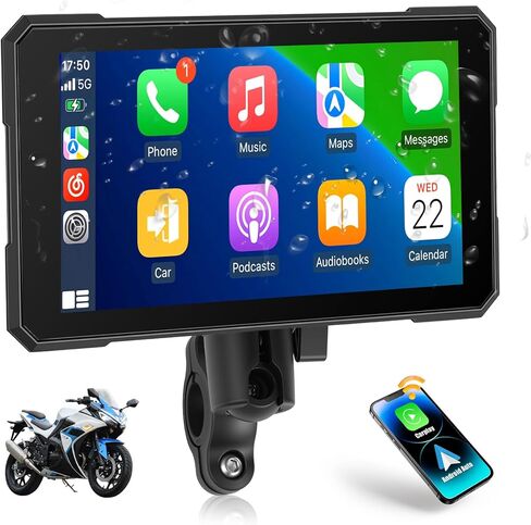 Camecho 5 بوصة دراجة نارية CarPlay نظام ملاحة GPS مع CarPlay اللاسلكي Android Auto، IP67 شاشة لمس مقاومة للماء سيارة Play Moto مع بلوتوث، Siri، Google Assistant، قوس in Kuwait