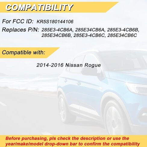 استبدال Vurkcy Key Fob لـ 2017-2020 Nissan Rogue Car التحكم عن بعد للدخول بدون مفتاح، KR5S180144106، 5 أزرار، قطعتان in Kuwait