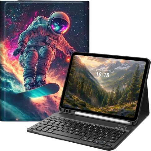 حافظة لوحة مفاتيح لجهاز iPad 11th (A16, 2025) وiPad الجيل العاشر 10.9 بوصة (2022)، غطاء رفيع قابل للطي مع لوحة مفاتيح بلوتوث قابلة للفصل ومسند، تصميم واقٍ أسود على شكل قطة السماء in Kuwait