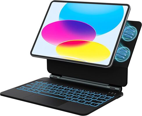 حافظة لجهاز iPad الجيل العاشر مع لوحة مفاتيح، 11/10.9 بوصة 2025 A16/2022 حافظة لوحة مفاتيح فوليو، لوحة مفاتيح سحرية لاسلكية مغناطيسية، إضاءة خلفية 7 ألوان، لوحة تتبع متعددة اللمس، رفيعة وخفيفة (أسود) in Kuwait