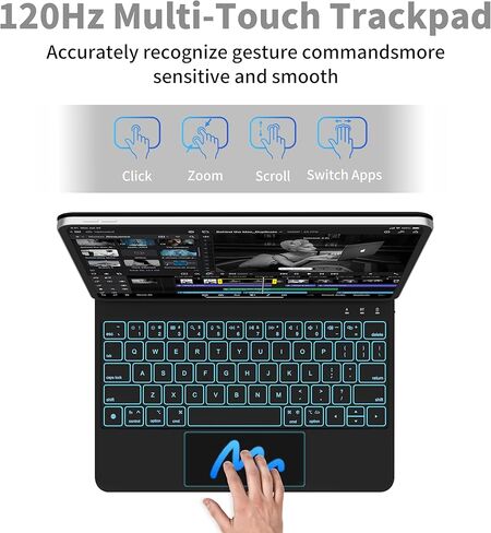 حافظة لجهاز iPad الجيل العاشر مع لوحة مفاتيح، 11/10.9 بوصة 2025 A16/2022 حافظة لوحة مفاتيح فوليو، لوحة مفاتيح سحرية لاسلكية مغناطيسية، إضاءة خلفية 7 ألوان، لوحة تتبع متعددة اللمس، رفيعة وخفيفة (أسود) in Kuwait