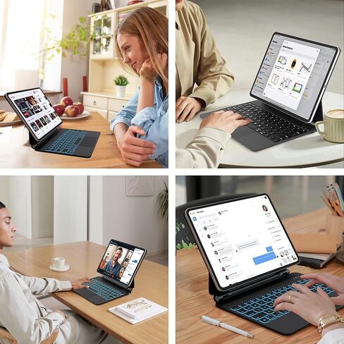 حافظة لجهاز iPad الجيل العاشر مع لوحة مفاتيح، 11/10.9 بوصة 2025 A16/2022 حافظة لوحة مفاتيح فوليو، لوحة مفاتيح سحرية لاسلكية مغناطيسية، إضاءة خلفية 7 ألوان، لوحة تتبع متعددة اللمس، رفيعة وخفيفة (أسود) in Kuwait