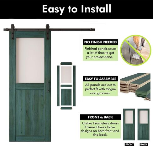 Royal Pine 36 x 80 in. Sliding Barn Door, Set of 2 Doors, Half Lite Frosted Glass, Assembly Required, with 13 ft Double Door Hardware Kit, Non-Bypass, Interior Use in Saudi Arabia