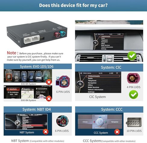 Wireless CarPlay/Android Auto Module for BMW CIC-System 1/3/5/7Series X1/X3/X5/X6/Z4 2008-2013 Support Mirrorlink and OEM Car Functions in Kuwait