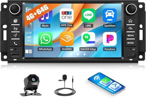 SIXTOP 4+64G Android Car Stereo Radio for Jeep Wrangler JK 2007-2018 Dodge RAM 1500 2009-2012 Wireless CarPlay Android Auto 7 Inch HD Touchscreen GPS Bluetooth 5.0 EQ WiFi SWC AHD Rear Camera in Kuwait