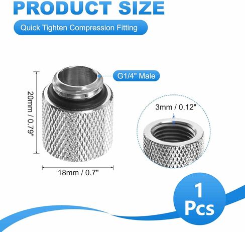 1-حزمة G1/4 بوصة تركيب موسع ذكر إلى أنثى G1/4 بوصة × 20 مم تركيب ضغط سريع مع حلقة دائرية لنظام تبريد المياه للكمبيوتر الشخصي، فضي in Kuwait