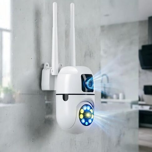 Dual Lens PTZ Security Camera, 3 Night Vision Modes (Infrared/Smart/Full Color), Motion Tracking, Full Duplex Audio, Cloud & Local Storage, Privacy Mode for Home Security in Kuwait
