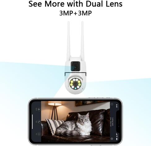 Dual Lens PTZ Security Camera, 3 Night Vision Modes (Infrared/Smart/Full Color), Motion Tracking, Full Duplex Audio, Cloud & Local Storage, Privacy Mode for Home Security in Kuwait