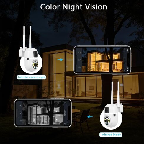 Dual Lens PTZ Security Camera, 3 Night Vision Modes (Infrared/Smart/Full Color), Motion Tracking, Full Duplex Audio, Cloud & Local Storage, Privacy Mode for Home Security in Kuwait