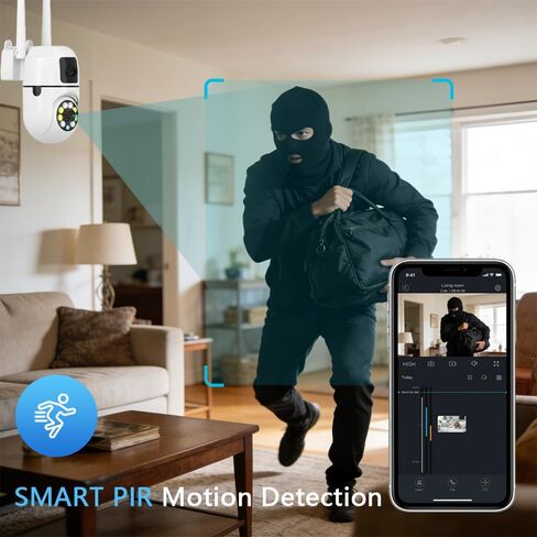 Dual Lens PTZ Security Camera, 3 Night Vision Modes (Infrared/Smart/Full Color), Motion Tracking, Full Duplex Audio, Cloud & Local Storage, Privacy Mode for Home Security in Kuwait