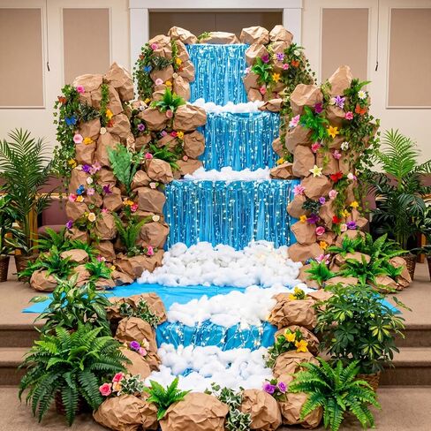 XunYee Rainforest DIY Kit for Vbs 2026 ديكور الحفلات كشك الصور الدعائم الأزرق احباط هامش الستائر زهرة اصطناعية الفراشات لVbs الأحد خلفية المدرسة لوازم الحفلات الدينية in Kuwait