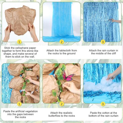 XunYee Rainforest DIY Kit for Vbs 2026 ديكور الحفلات كشك الصور الدعائم الأزرق احباط هامش الستائر زهرة اصطناعية الفراشات لVbs الأحد خلفية المدرسة لوازم الحفلات الدينية in Kuwait