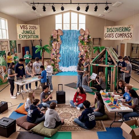 XunYee Rainforest DIY Kit for Vbs 2026 ديكور الحفلات كشك الصور الدعائم الأزرق احباط هامش الستائر زهرة اصطناعية الفراشات لVbs الأحد خلفية المدرسة لوازم الحفلات الدينية in Kuwait
