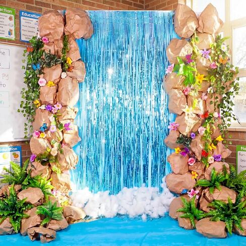 XunYee Rainforest DIY Kit for Vbs 2026 ديكور الحفلات كشك الصور الدعائم الأزرق احباط هامش الستائر زهرة اصطناعية الفراشات لVbs الأحد خلفية المدرسة لوازم الحفلات الدينية in Kuwait