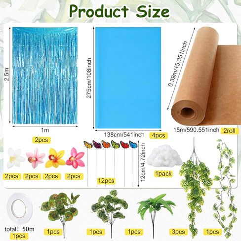 XunYee Rainforest DIY Kit for Vbs 2026 ديكور الحفلات كشك الصور الدعائم الأزرق احباط هامش الستائر زهرة اصطناعية الفراشات لVbs الأحد خلفية المدرسة لوازم الحفلات الدينية in Kuwait