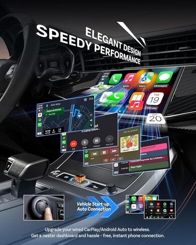 محول CarPlay لاسلكي صغير 2026 سلكي إلى محول لاسلكي لـ CarPlay وAndroid Auto Plug & Play إعادة الاتصال التلقائي بدون تأخر في تشغيل السيارة متوافق مع iPhone iOS 10+ Android 11+ سيارات بعد عام 2016 in Kuwait