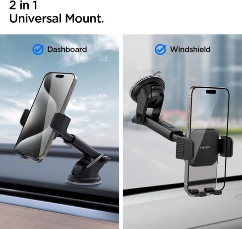 Spigen Universal Car Phone Holder, Dashboard Windshield Mount with 360 Rotating Head, Telescopic Arm, One-Hand Operation for iPhone 17/16/15, Samsung Galaxy S26/S25, Google Pixel 10, and More in Kuwait